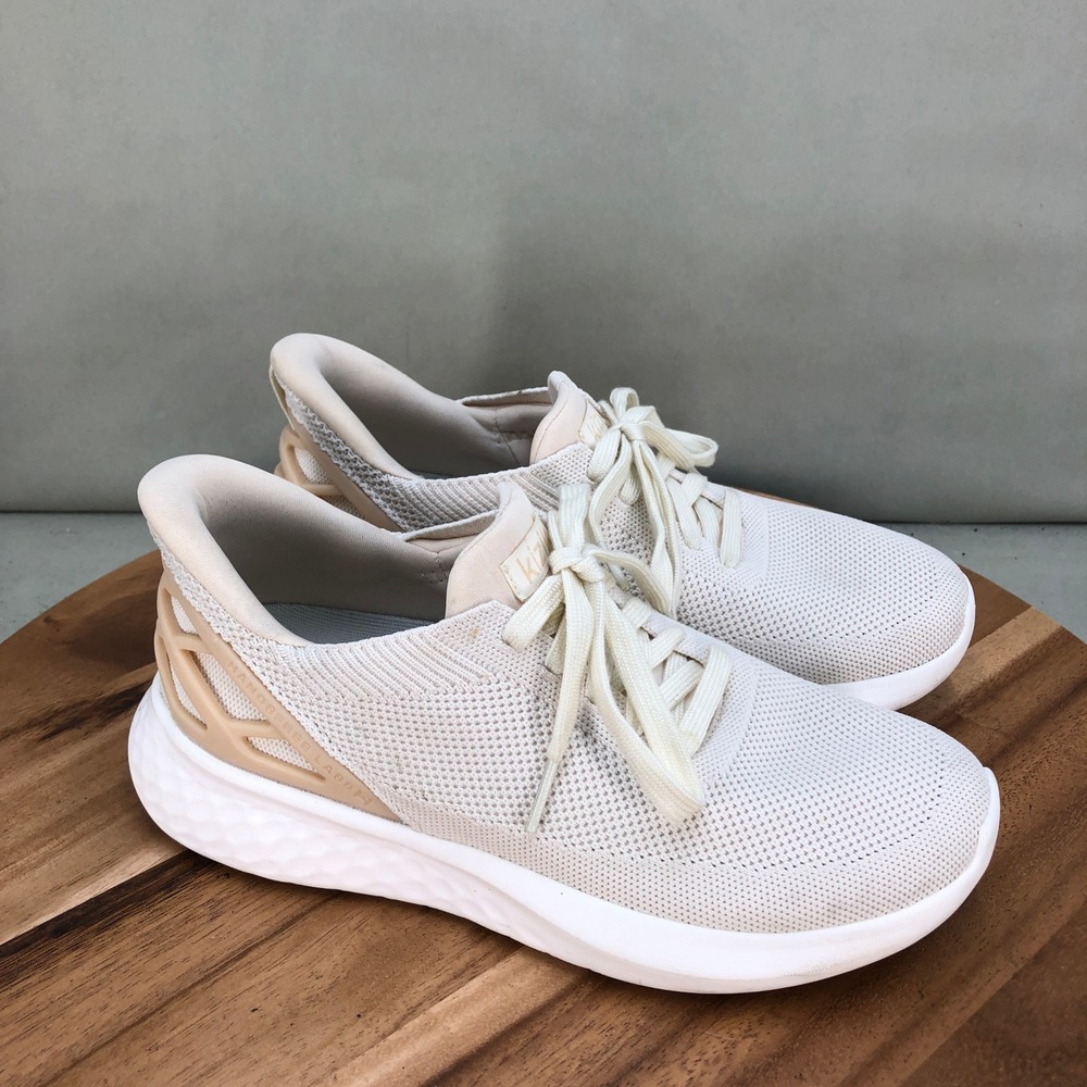Kizik Athens Cream Hands Free Sneakers Womens Size 7 Slip On Lace Up Knit